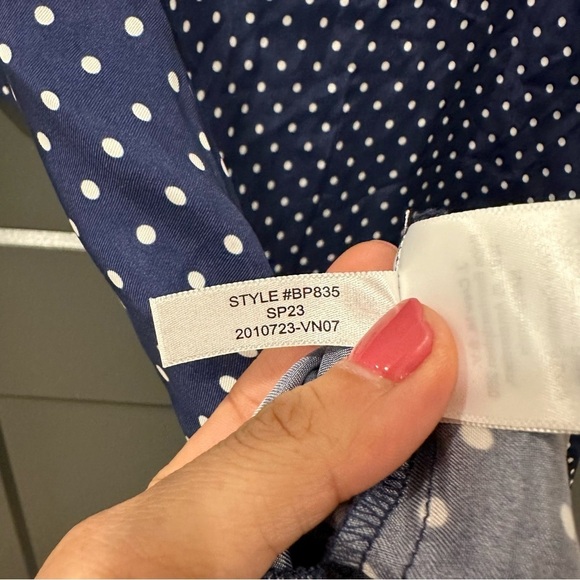 J. Crew NWT cupro shirt dress in becklow polka dot print. Coastal,nautical vibes - Picture 3 of 12